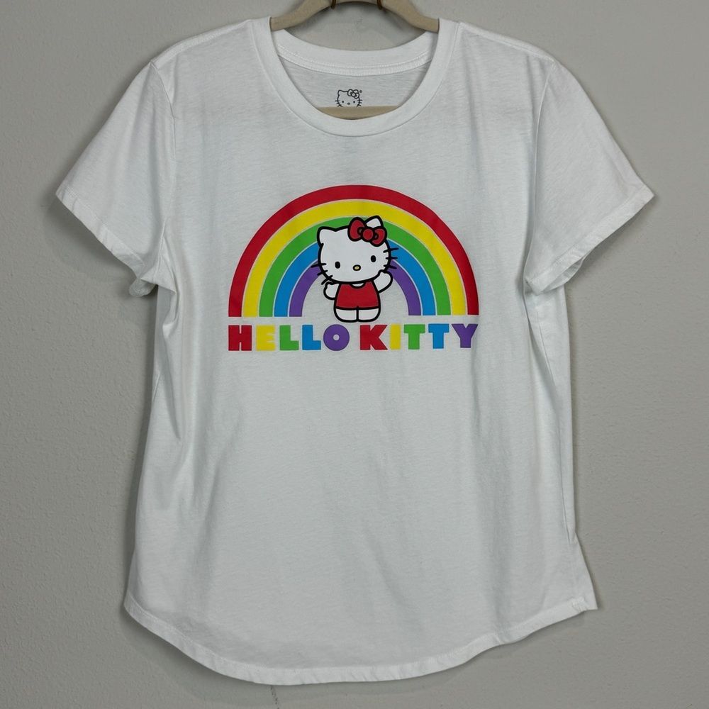Hello Kitty White Rainbow Graphic Short Sleeve T-Shirt Juniors XL